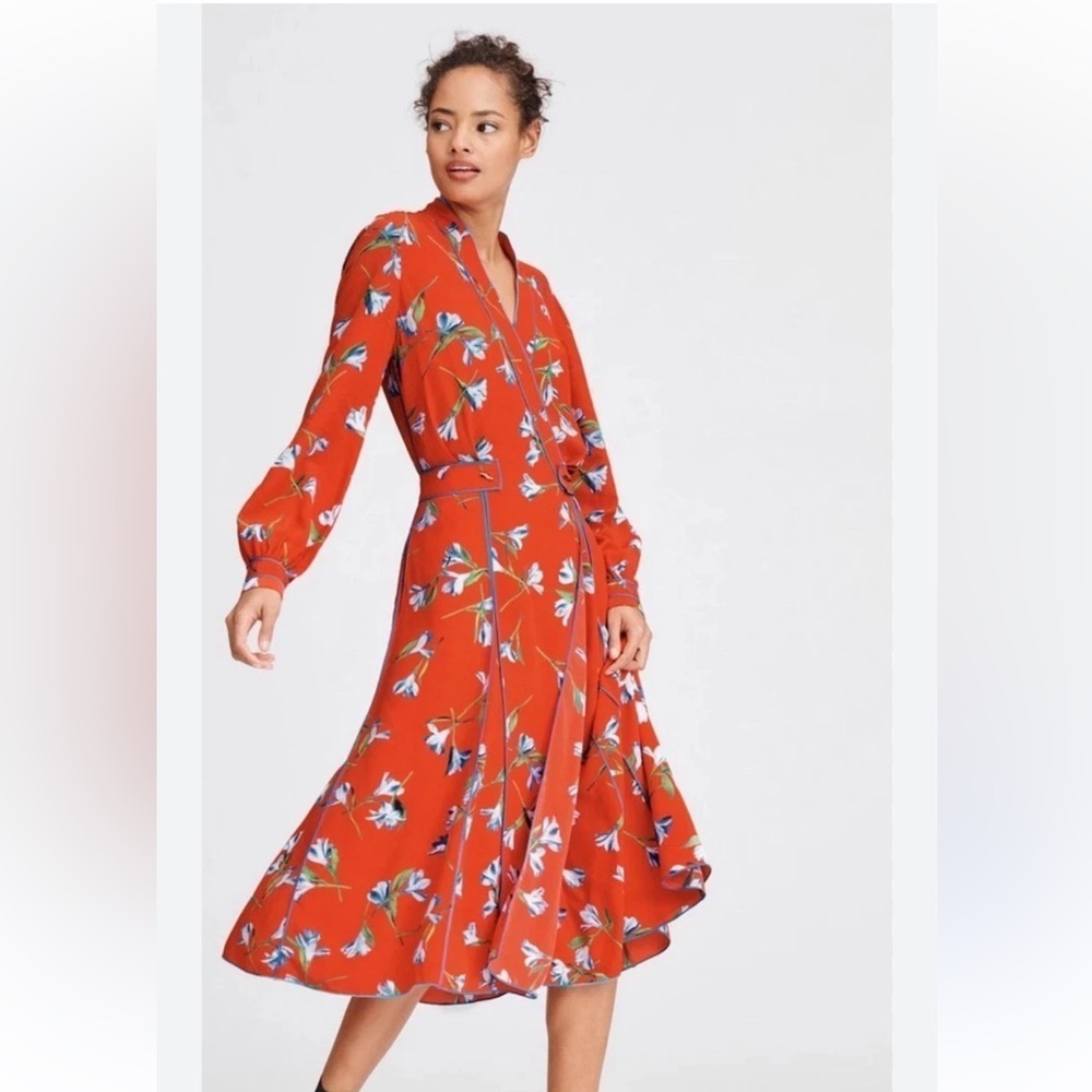 Rag & Bone Hugo Red Floral Long Sleeve Midi Dress size 8